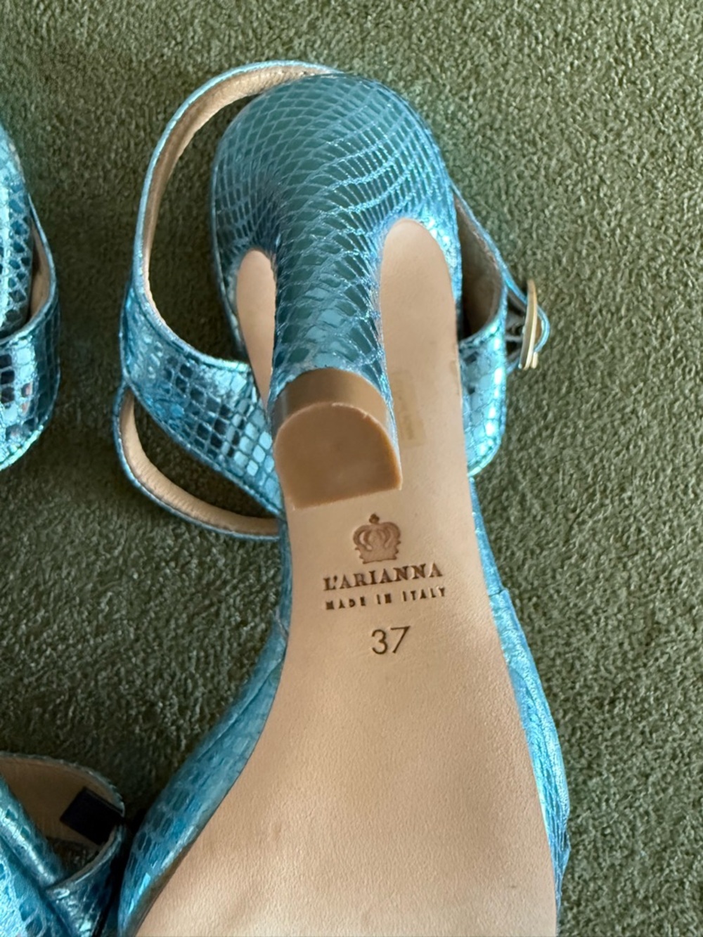 Blue Metallic Snake-Embossed Heels - Picture 3 of 4
